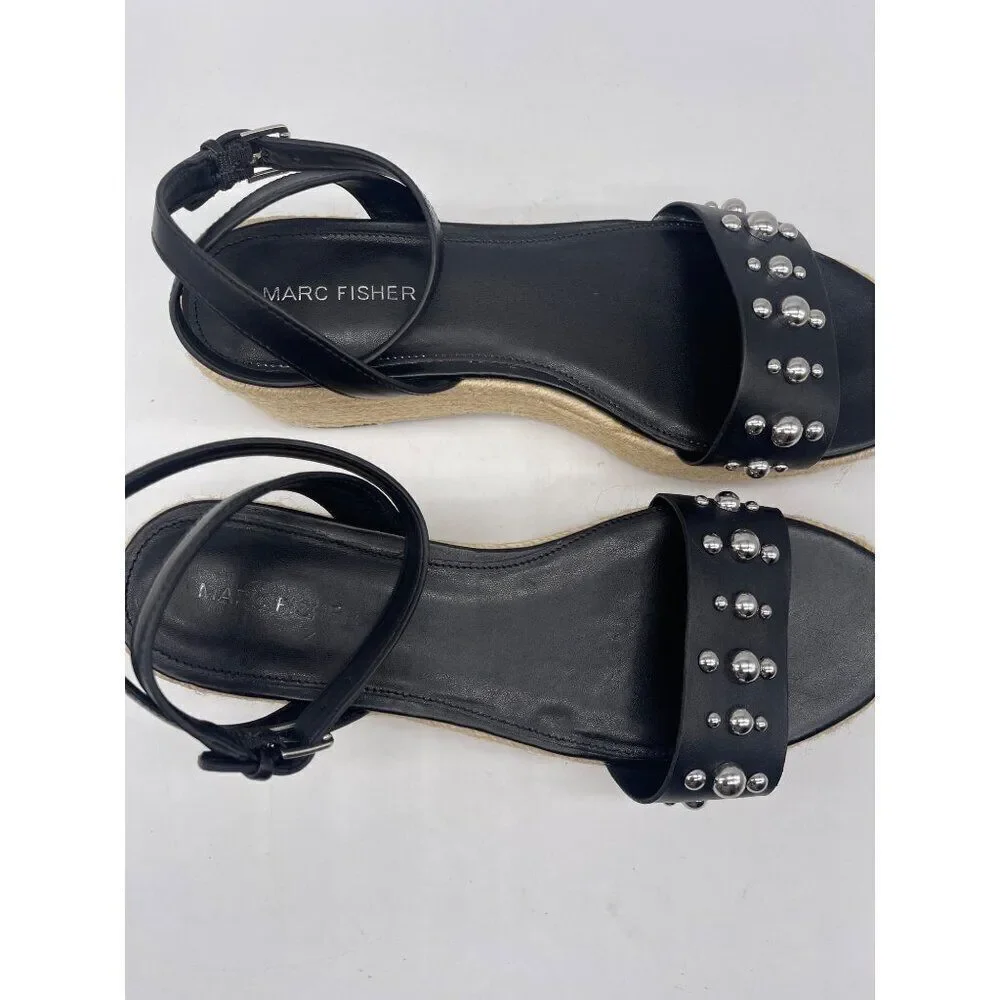 Marc Fisher Joyce Women Black Espadrille Studded Platform Slingback Sandal Size